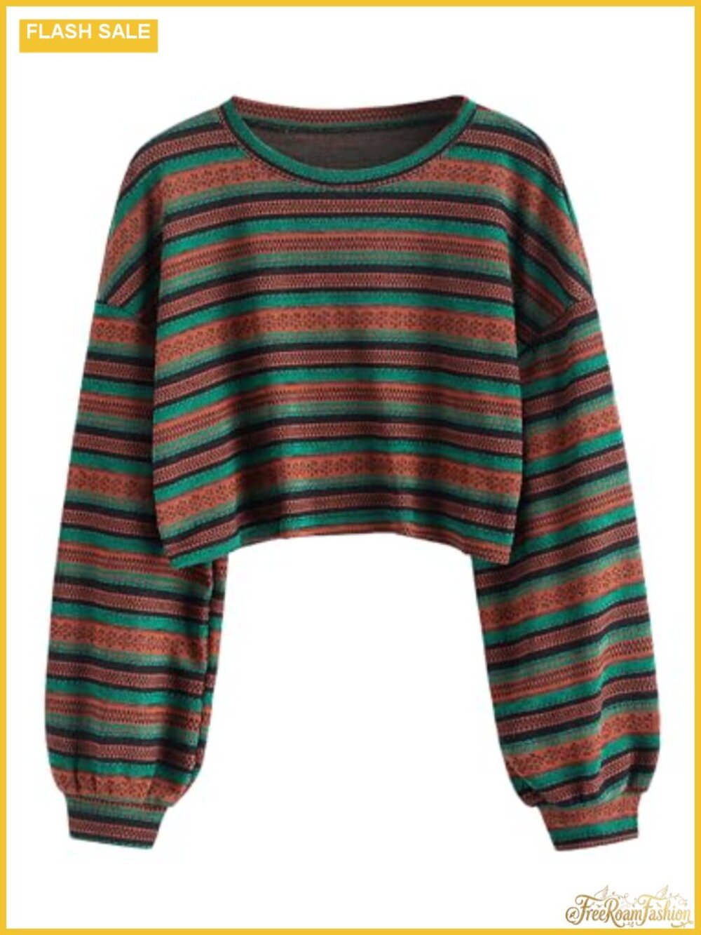 Cropped Bohemian Tribal Ethnic Pullover Sweater Knit Top